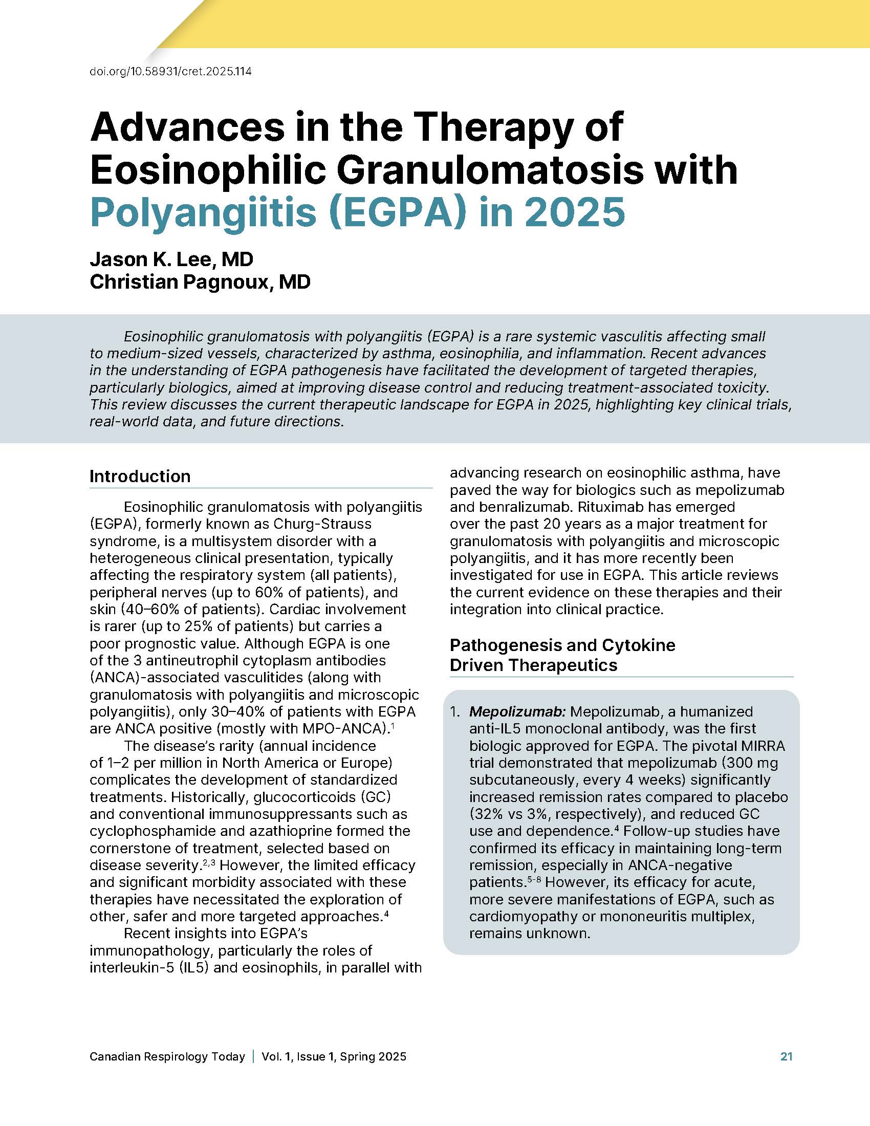 Advances in the Therapy of Eosinophilic Granulomatosis with ...